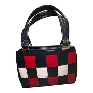 Vintage Patchwork‎ Checkerboard Handbag Red White Black Mod Retro